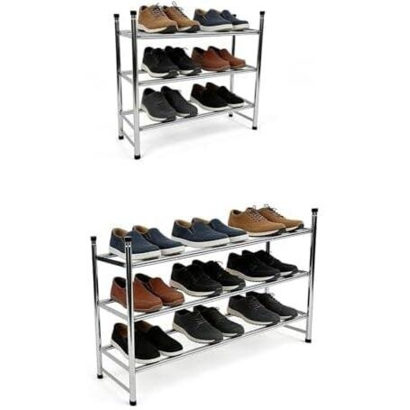3 Tier Shoe Rack for Closet - Wide Retractable Stackable Shoe Storage Organizer