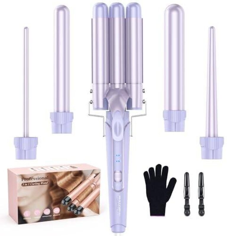 Five-in-One Hair Curling Iron Set with Heat-Resistant Gloves - 60% Discount