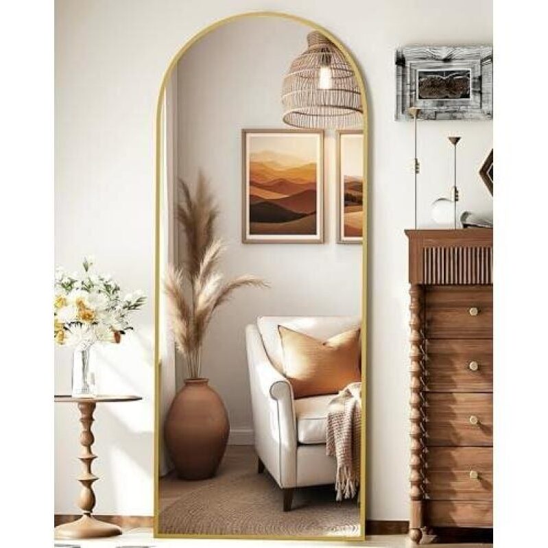 Elegant Gold Arch Floor Mirror with Stand - 50% Discount
