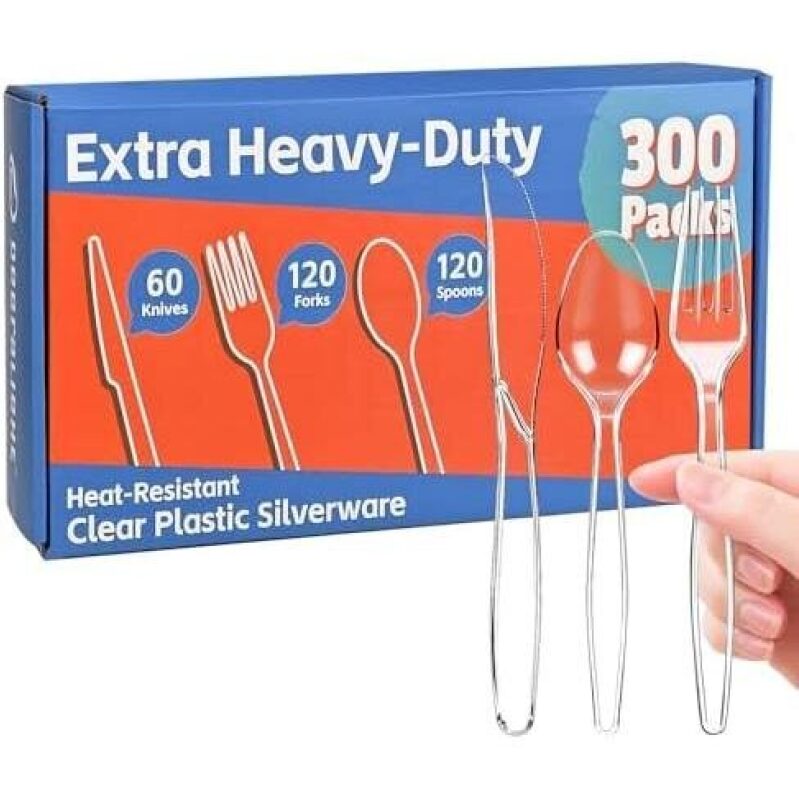 300-Piece Heavy-Duty Heat-Resistant Clear Plastic Cutlery Set - 35% OFF