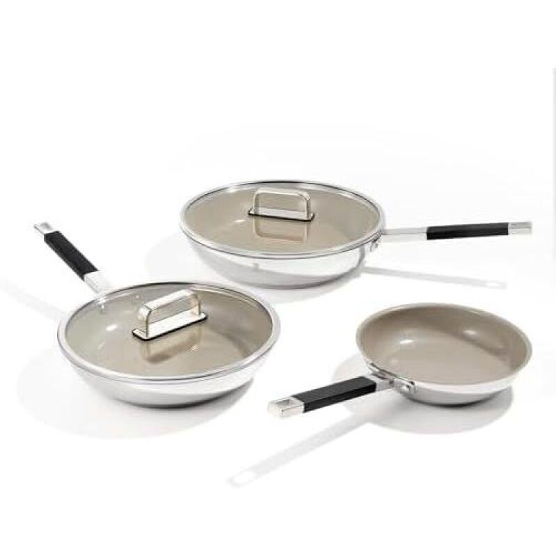 Premium Stainless Steel/Titanium Ceramic Non-Stick Frying Pan Set - 68% OFF