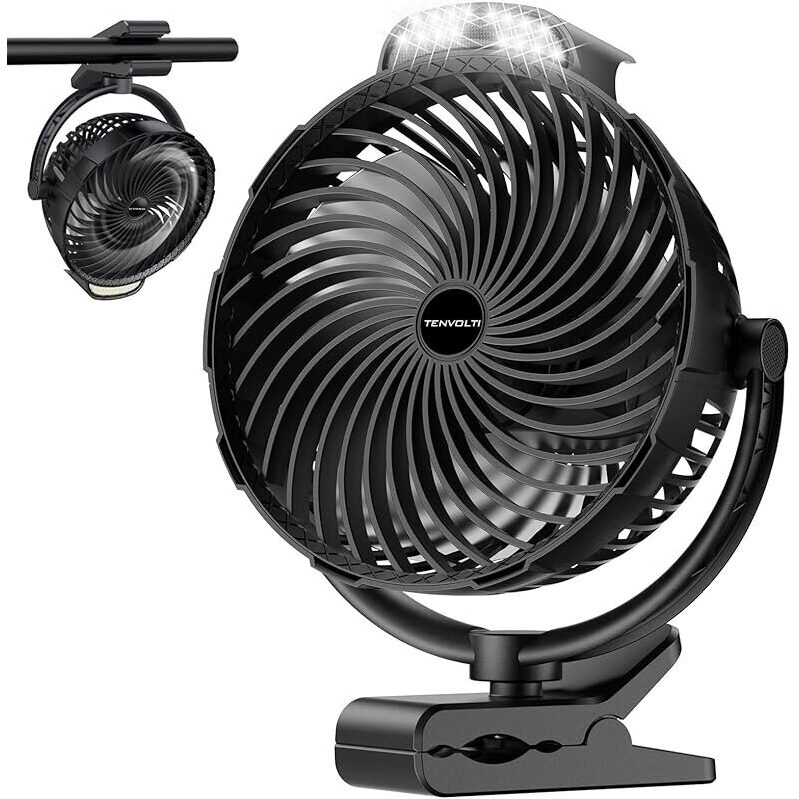 Portable 8-in-1 Clip-On Fan with 10,000mAh Rechargeable Battery and LED Light