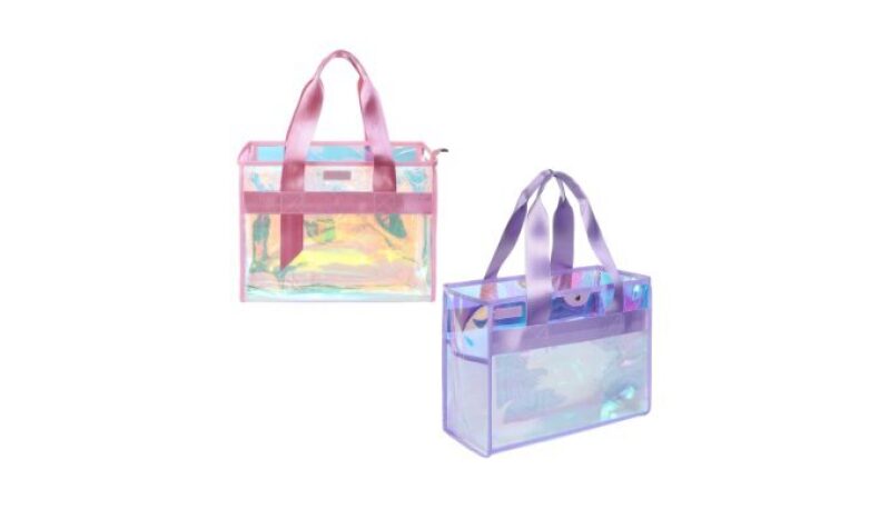 Gryvol 2-Piece 26L Iridescent Beach Bags for Women - Purple & Pink Clear Tote Bags