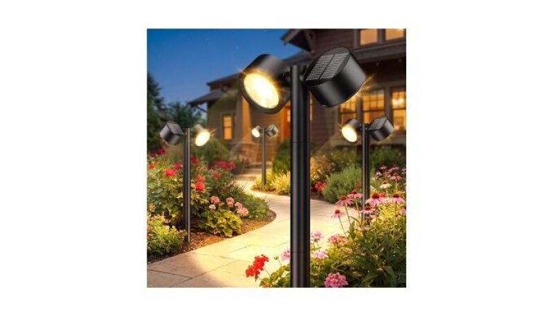 AOUNQ 24 Inch Solar Pathway Lights Outdoor - Dual-Head, 2X Brighter, 15Hrs Runtime