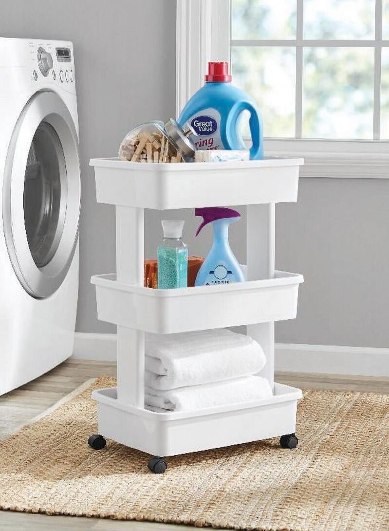 Mainstays 3-Tier Plastic Rolling Laundry Cart - Efficient Organization