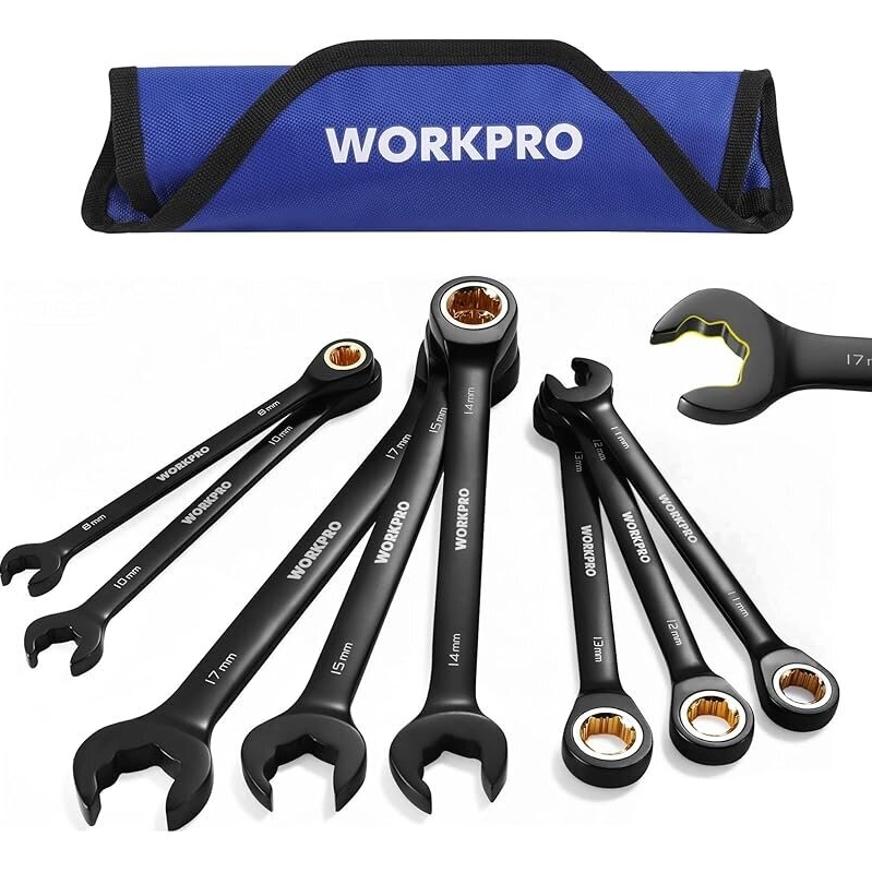 8-Piece WorkPro Anti-Slip Ratcheting Combination Wrench Set