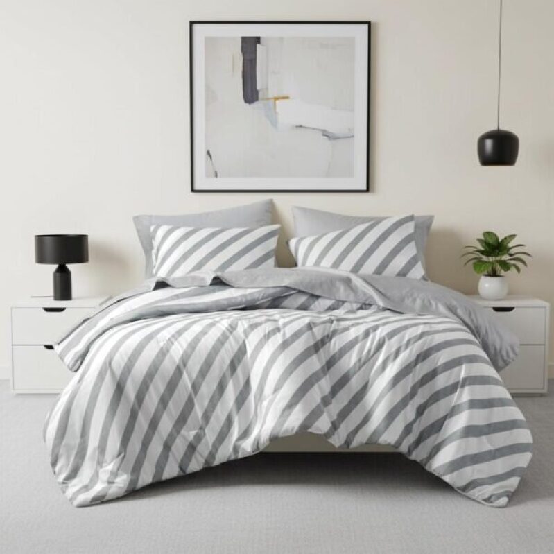 Stylish Gray & White Striped Comforter Set - 50% Off