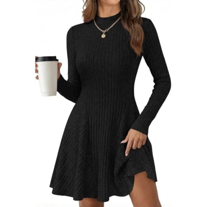 KIRUNDO Women's Ribbed Knit A-Line Dress - Perfect for Fall and Spring