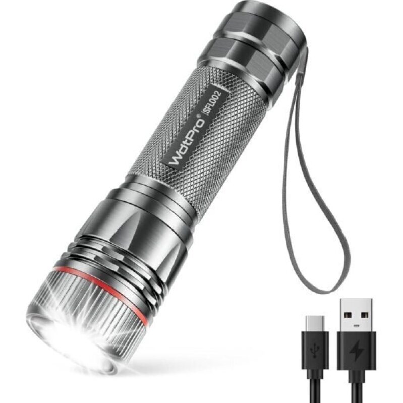 WdtPro Rechargeable Flashlight: High-Luminous LED Torch with USB Charging