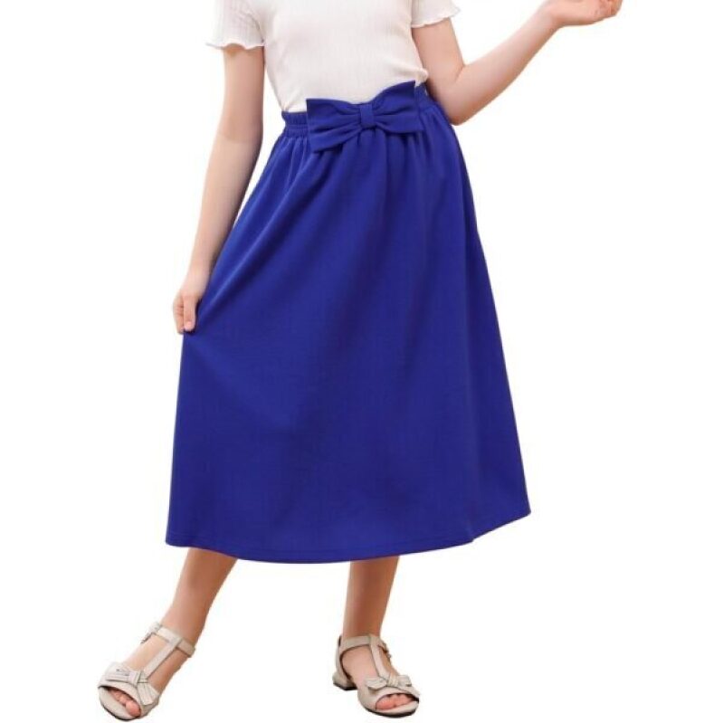 GORLYA Girls A-Line Bow-Knot High-Waist Elastic Belt Swing Skirt with Pockets - Perfect for Ages 4-14