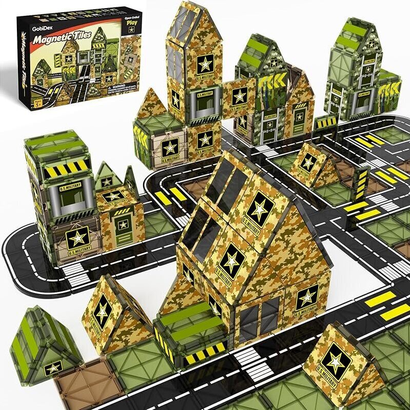 GobiDex Magnetic Tiles Army Toys JS01 40-Piece - Military Playset
