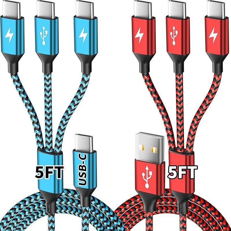Multi-Device USB C Charging Cable Set with 3 Type-C Ports