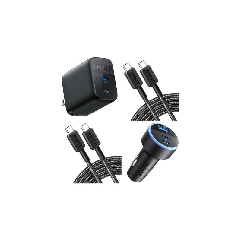 Anker 4-in-1 Charging Kit - 45W Wall Charger, 67W Car Charger, 3' & 6' USB-C Cables
