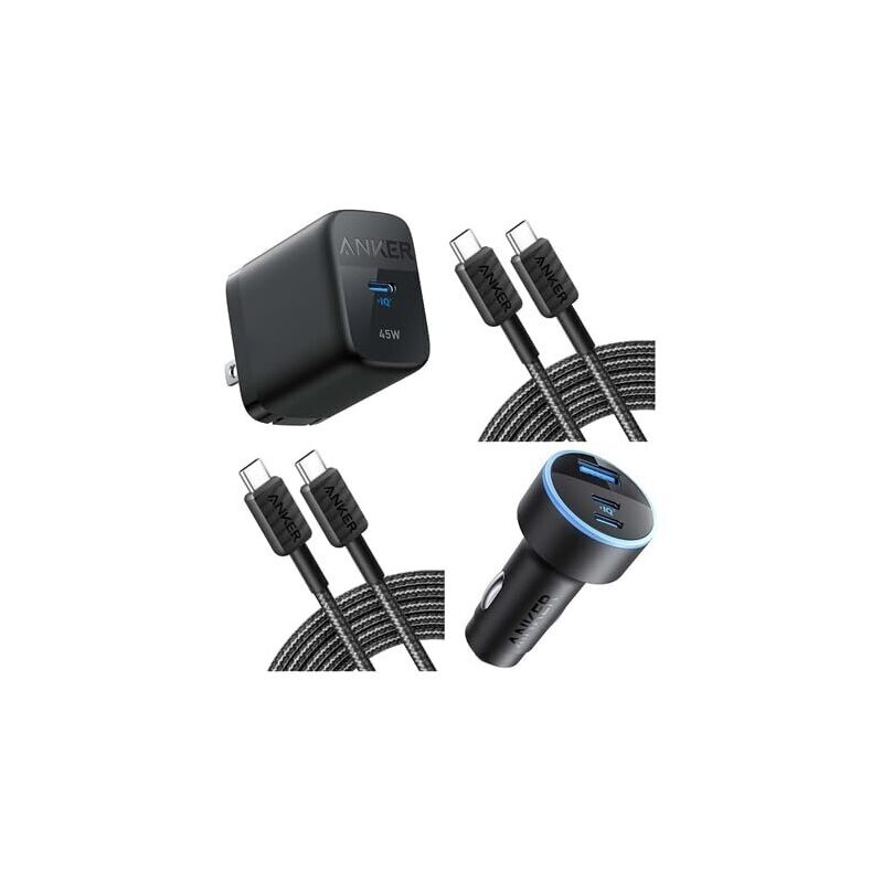 Anker 4-in-1 Charging Kit - 45W Wall Charger, 67W Car Charger, 3' & 6' USB-C Cables