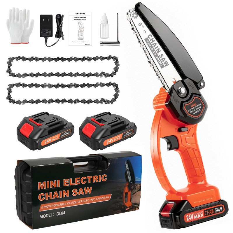 NEXPOW 6 Inch Cordless Mini Chainsaw w/2 Batteries - Portable & Efficient