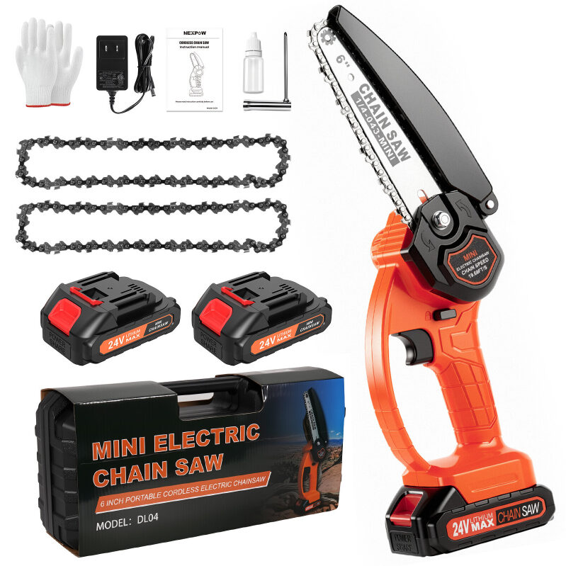 NEXPOW 6 Inch Cordless Mini Chainsaw w/2 Batteries - Portable & Efficient