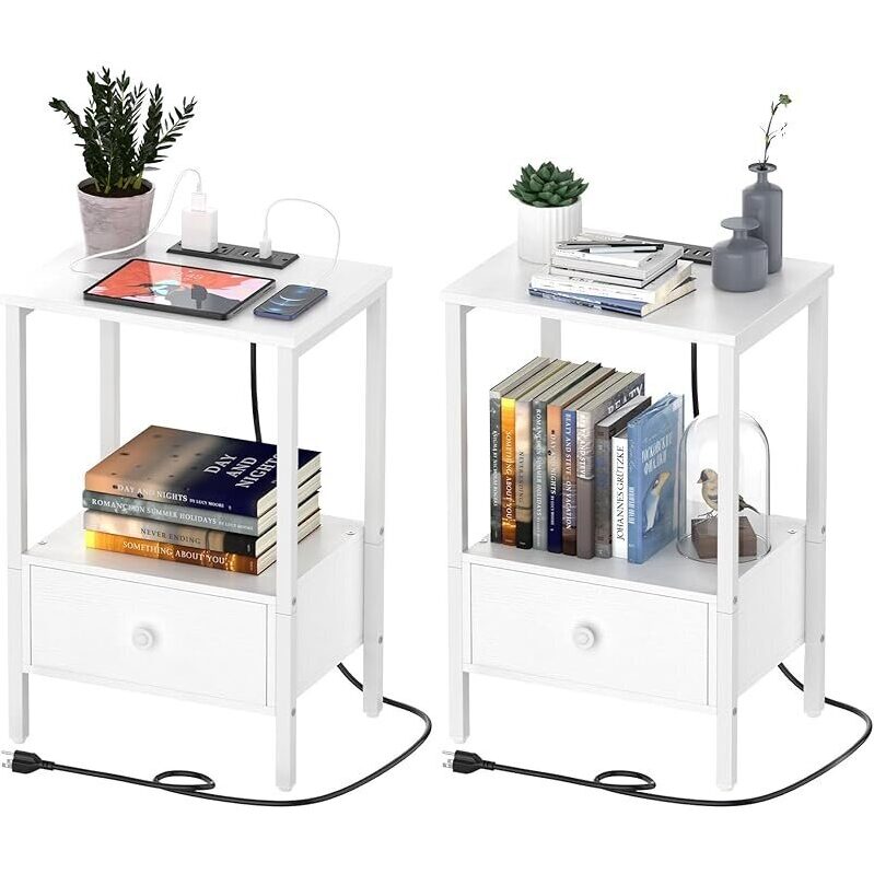 2 Pack Nightstand with Charging Station w/USB Ports