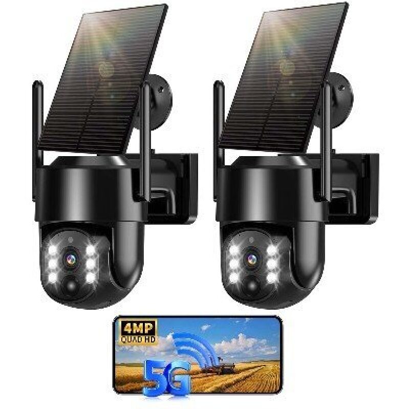 Seeborder Outdoor Solar Security Camera - 2-Pack with 4MP Quad HD, 5G, Solar-Powered