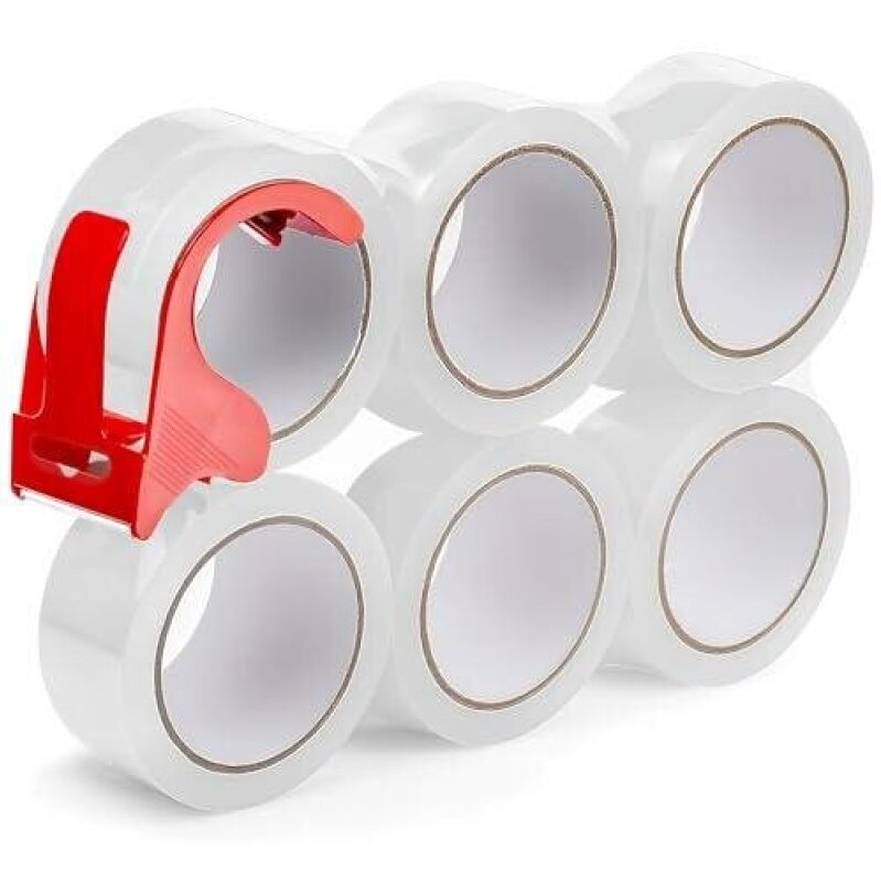 6-Pack Strong Packing Tape with Cutter - 2.7 Mil/1.88 Inch x 55 Yards