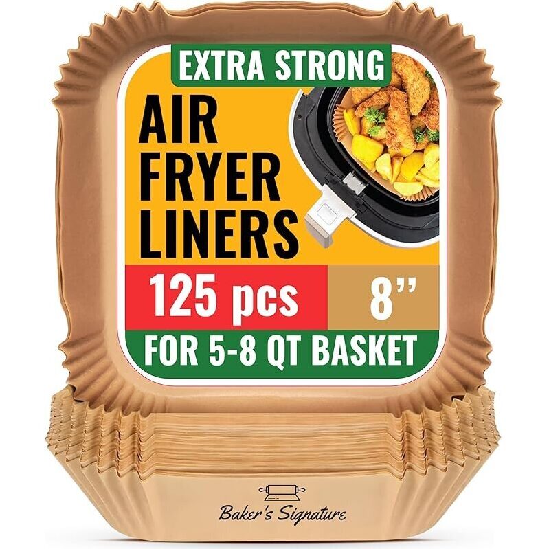 125-Count Air Fryer Paper Liners 8-inch - Extra Strong, BPA-Free, Non-Stick, Oil-Proof