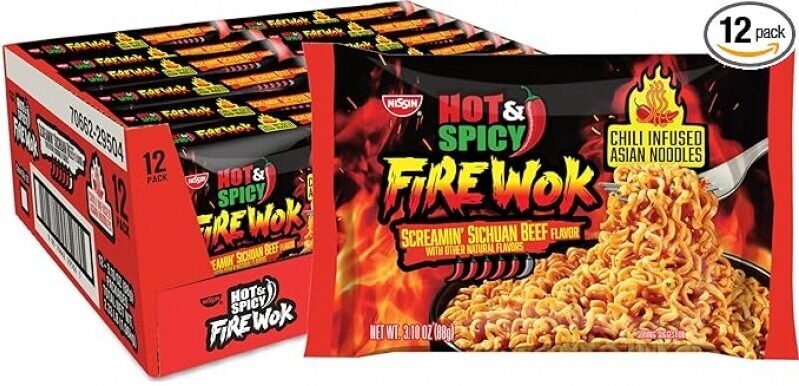 Nissin Fire Wok Screamin Beef Flavor Hot & Spicy Chili Infused Asian Noodles