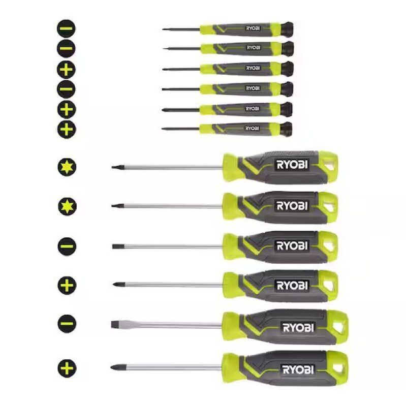 12-Piece Ryobi Screwdriver Set with Cushion Grip Handles - Great Deal at $15