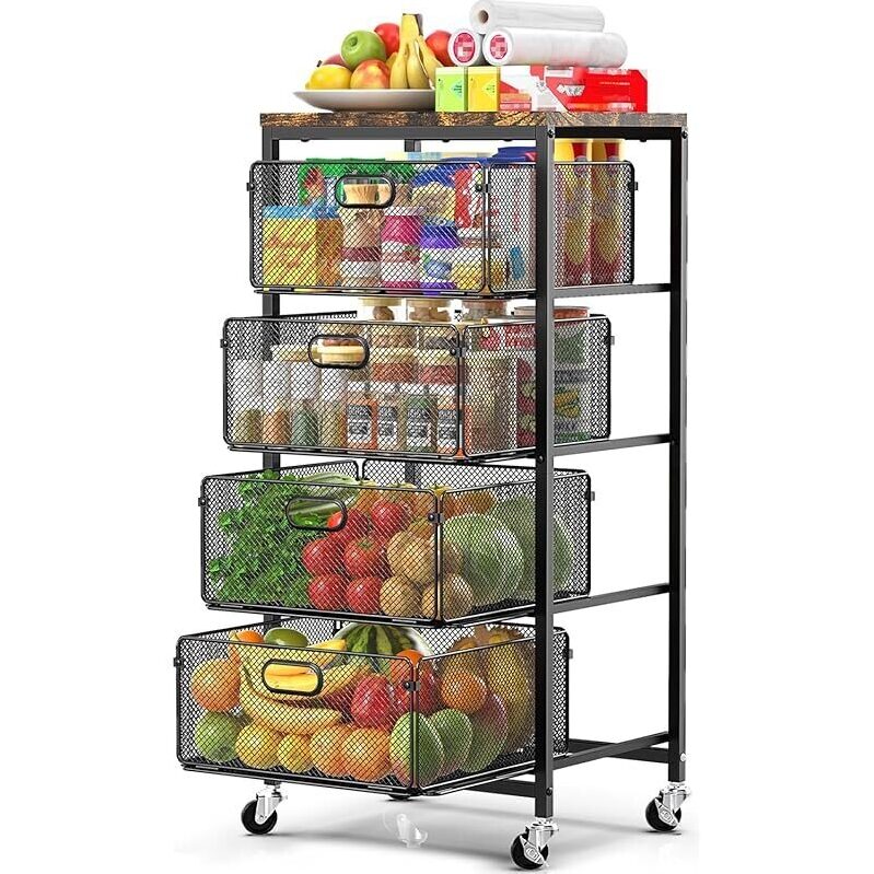 SUNALLY Rolling Kitchen Cart with Drawers, 4-Tier