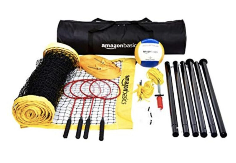 Amazon Basics Volleyball & Badminton Set - Outdoor Sports Bundle