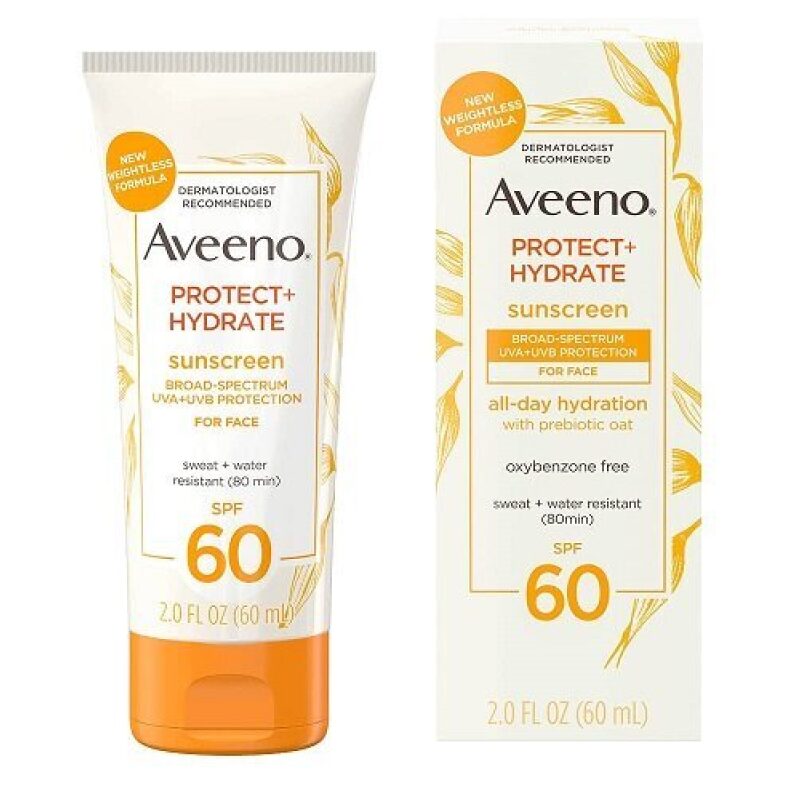 Aveeno Protect + Hydrate Sunscreen SPF 60 - Lightweight, Oil-Free, and Long-Lasting Protection