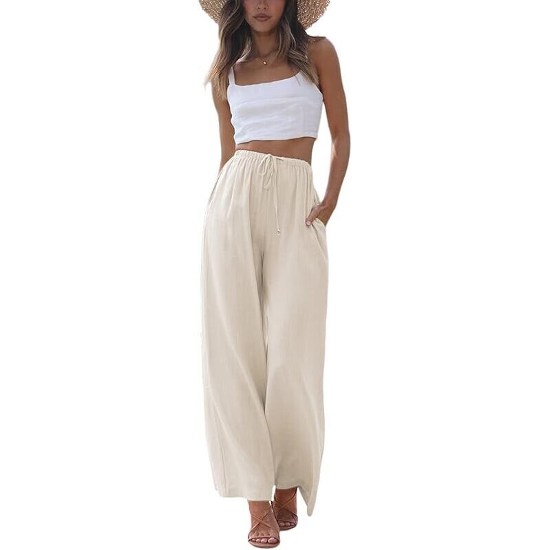 Faleave Women's Cotton Linen Summer Palazzo Pants - Comfortable & Stylish