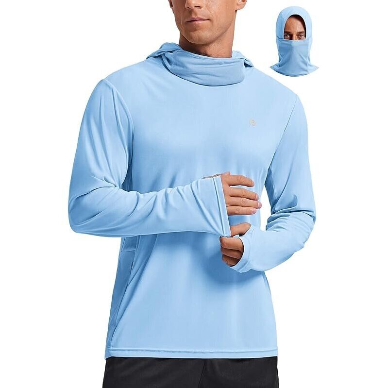 Men's UPF 50+ Long Sleeve Sun Protection Hoodie for Outdoor Activities
