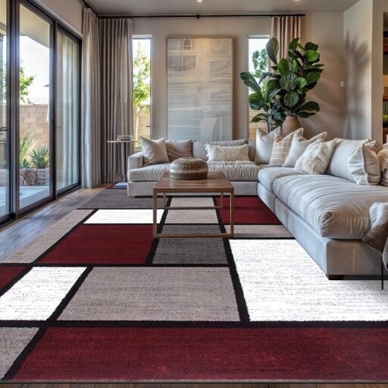 Modern Geometric Squares Rug - 7'10