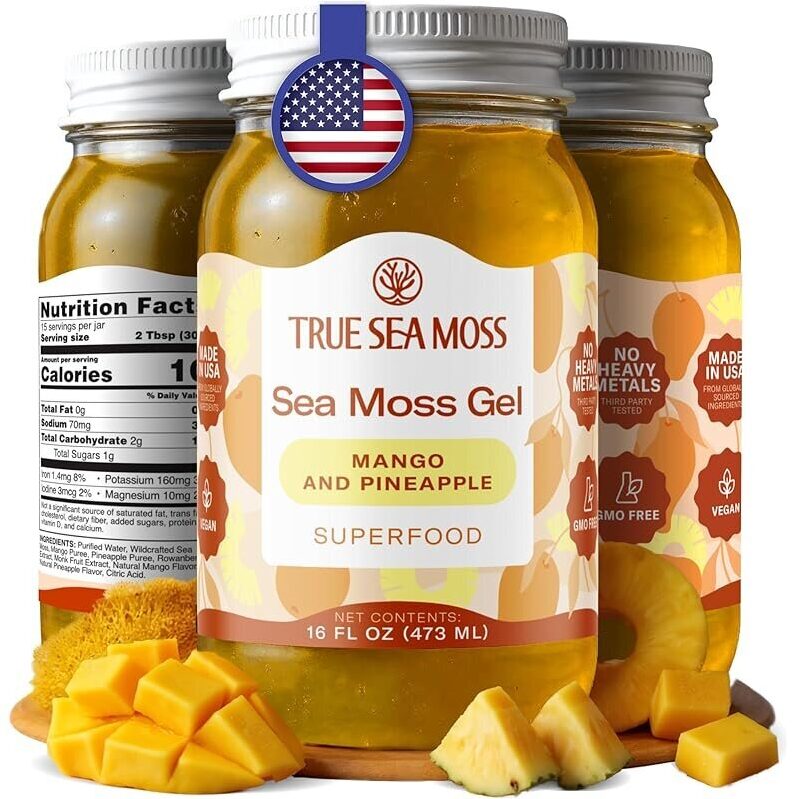 TrueSeaMoss Sea Moss Gel Mango/Pineapple 16oz - Natural Superfood