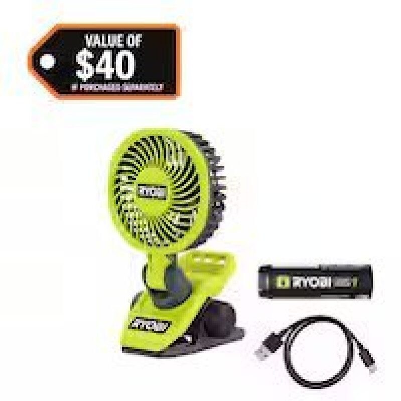 Portable USB Lithium Clamp Fan Kit by RYOBI - Compact, Long-Lasting Cooling Solution