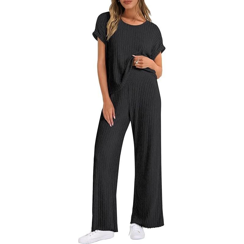 ANRABESS Women's Summer Rib Knit 2 Piece Pajama Set - Comfortable & Stylish