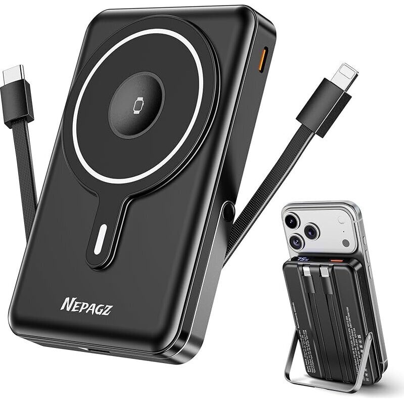 Nepagz 10000mAh Magnetic Power Bank with Foldable Stand - High Efficiency, Multi-Device Charging