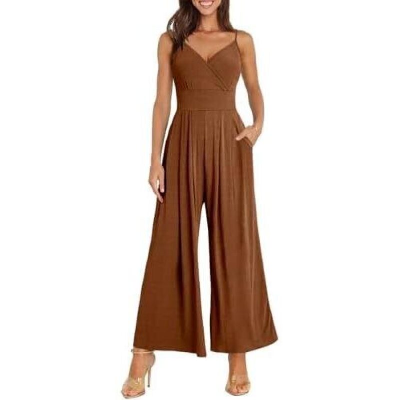 Stylish Brown Ribbed Wide-Leg Jumpsuit - 53% Off