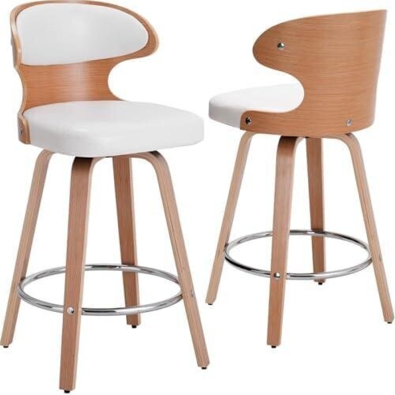 Elegant PU Leather Swivel Bar Stools with Backrest - 2 Pack