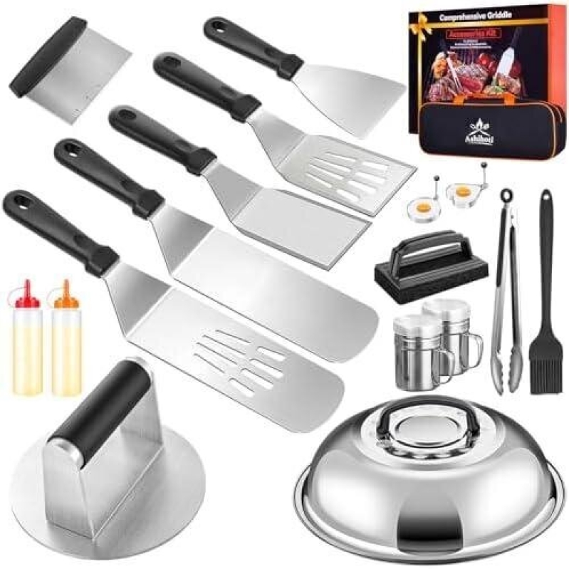 19-Piece BBQ Grill Utensil Set - Heavy Duty, Non-Stick, BBQ Tools Kit with Lid Cover