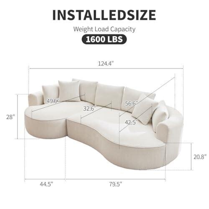 Luxurious 124-inch L-shaped Chenille Sofa - 7 Pillows, 30% Off