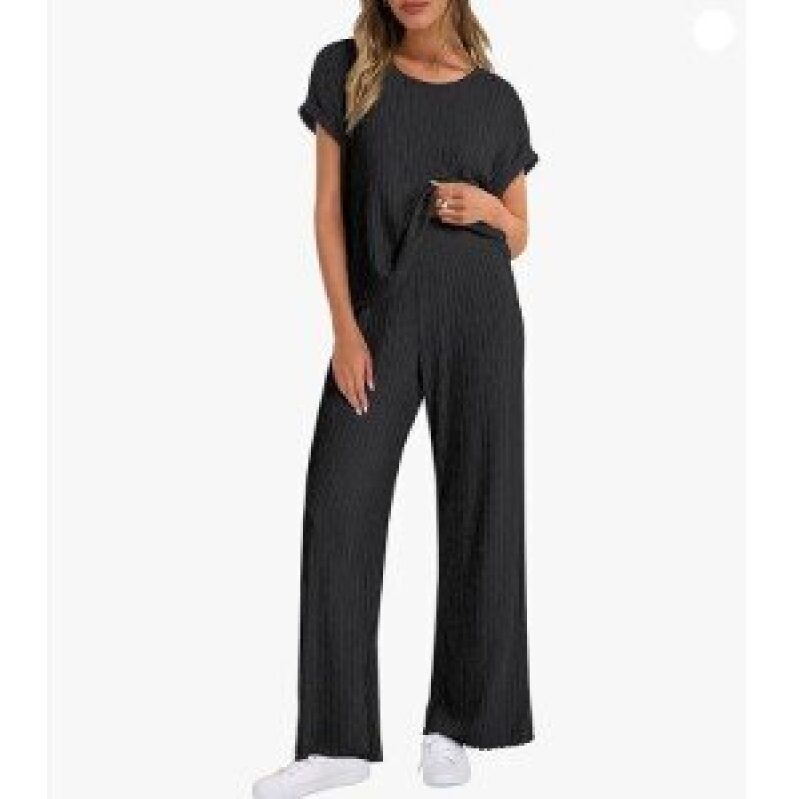 Comfort Meets Style: ANRABESS Women's Ribbed Knit Two-Piece Loungewear Set