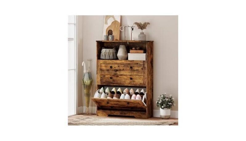 HOMCOM Shoe Cabinet with 2 Flip Drawers - Ideal for Entryway Shoe Storage