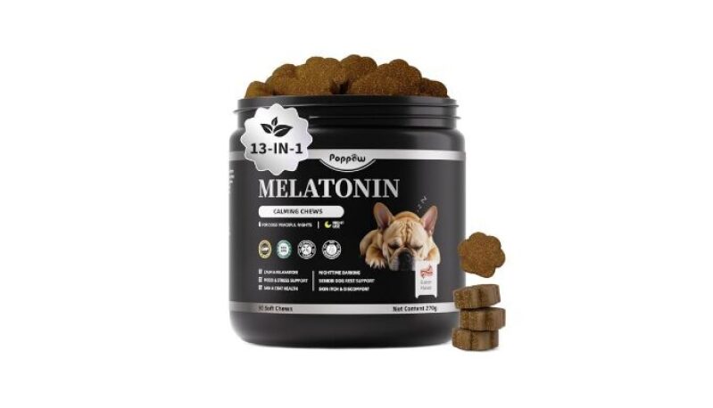 Poppiw Dog Melatonin Calming Chews for Nighttime Sleep - Natural Relaxation & Stress Support