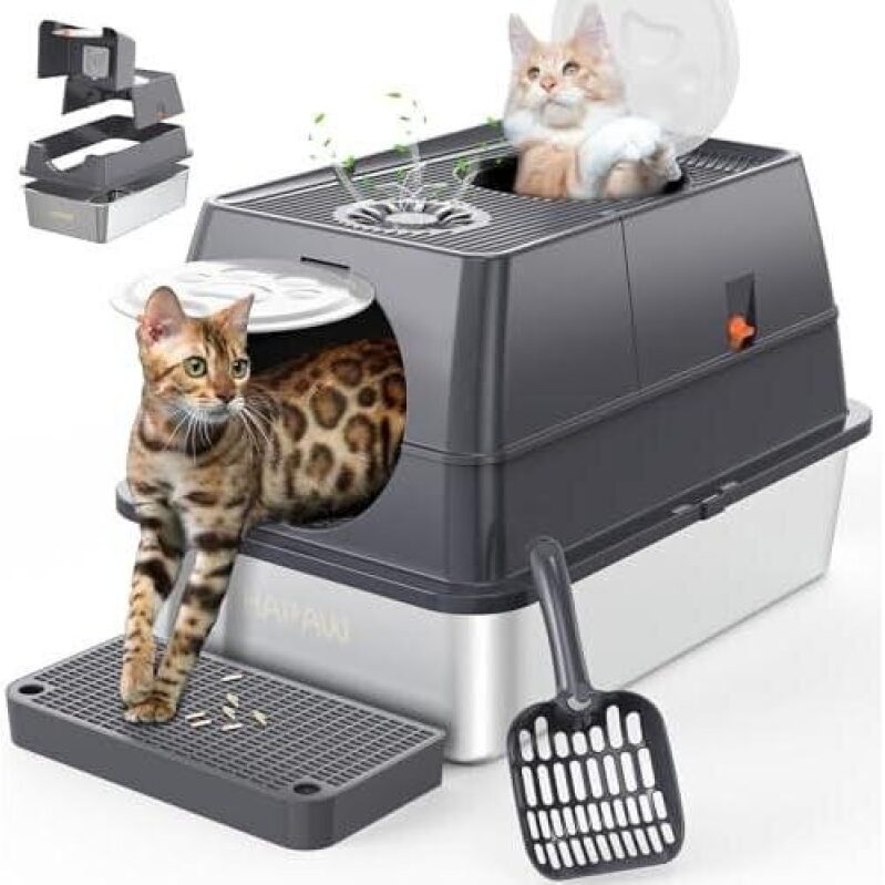 PawPaw 135° Covered Stainless Steel Cat Litter Box - 50% Off