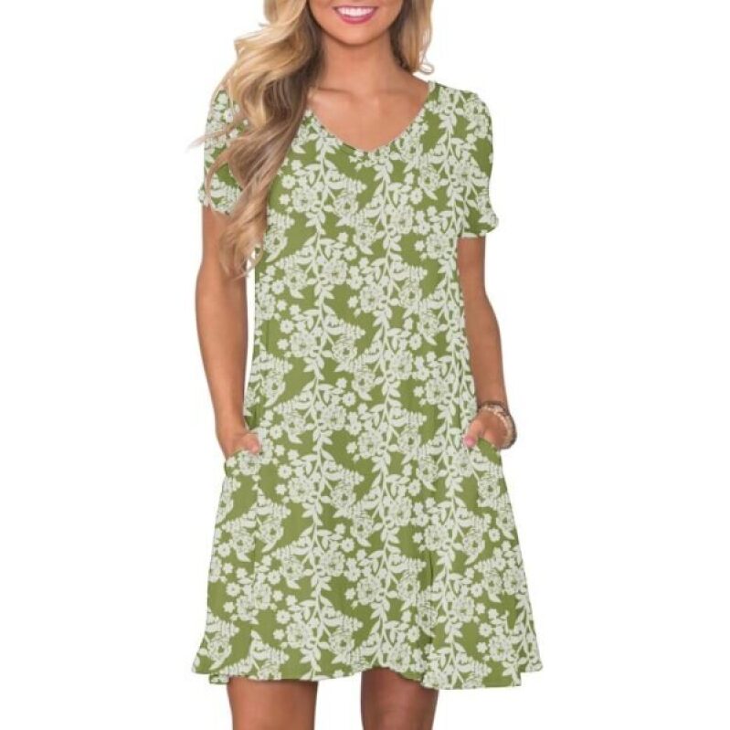 Moodclo Floral Green Summer Dress - 50% Off