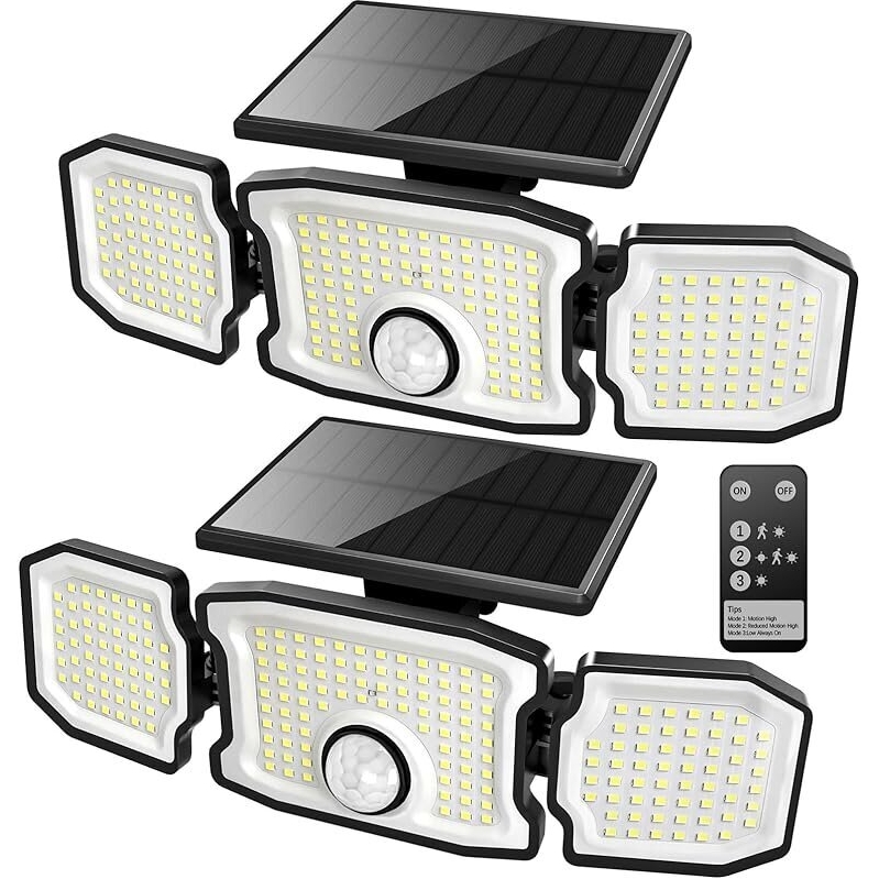 2-Pack Solar Flood Lights Outdoor with Remote Control, 2800LM, 3-Mode Wireless Solar Motion Sensor Lights for Yard, Driveway, Patio