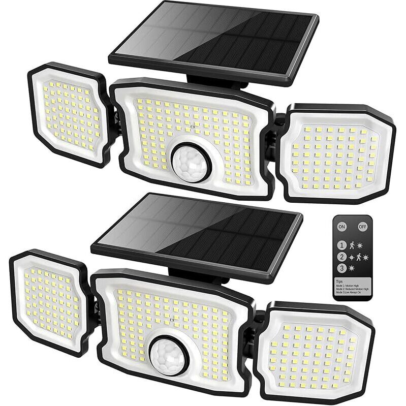 2-Pack Solar Flood Lights Outdoor with Remote Control, 2800LM, 3-Mode Wireless Solar Motion Sensor Lights for Yard, Driveway, Patio