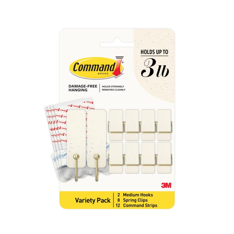 Command Mixed Hooks Pack - 2 Medium Hooks, 8 Spring Clips, 12 Strips