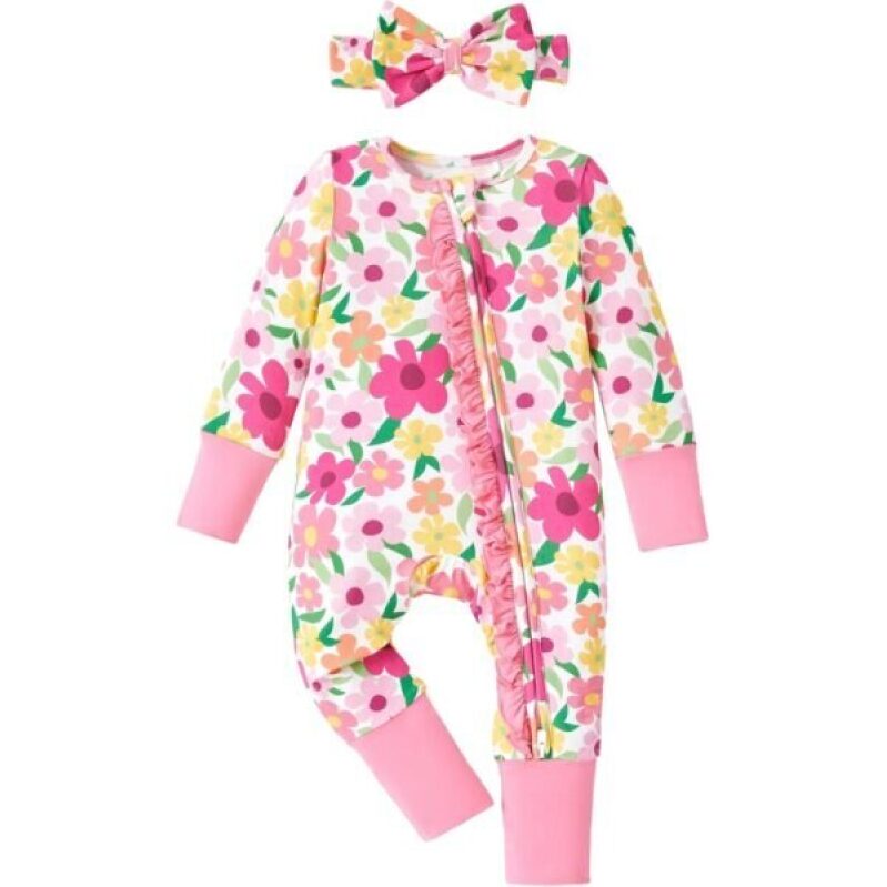 Cute Floral Baby Romper with Bow - Perfect for Little Girls
