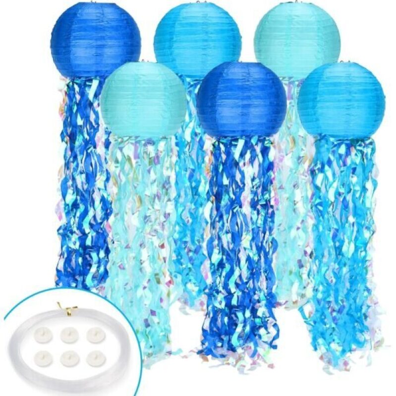 Underwater-themed Decoration Set for Parties - 6 Jellyfish Lanterns with Strings and Hooks